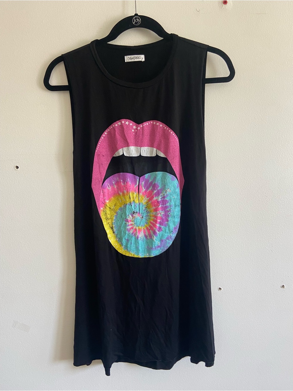 Lauren Moshi Black Sleeveless Mini Tee Dress Tie Dye Size Small Summer - Picture 2 of 6